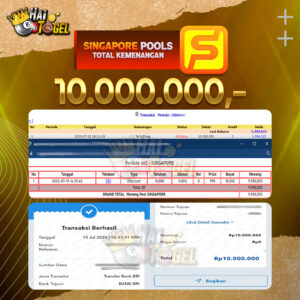 Read more about the article BUKTI JACKPOT HAITOGEL TOGEL : SINGAPORE SEBESAR RP. 10.000.000,-