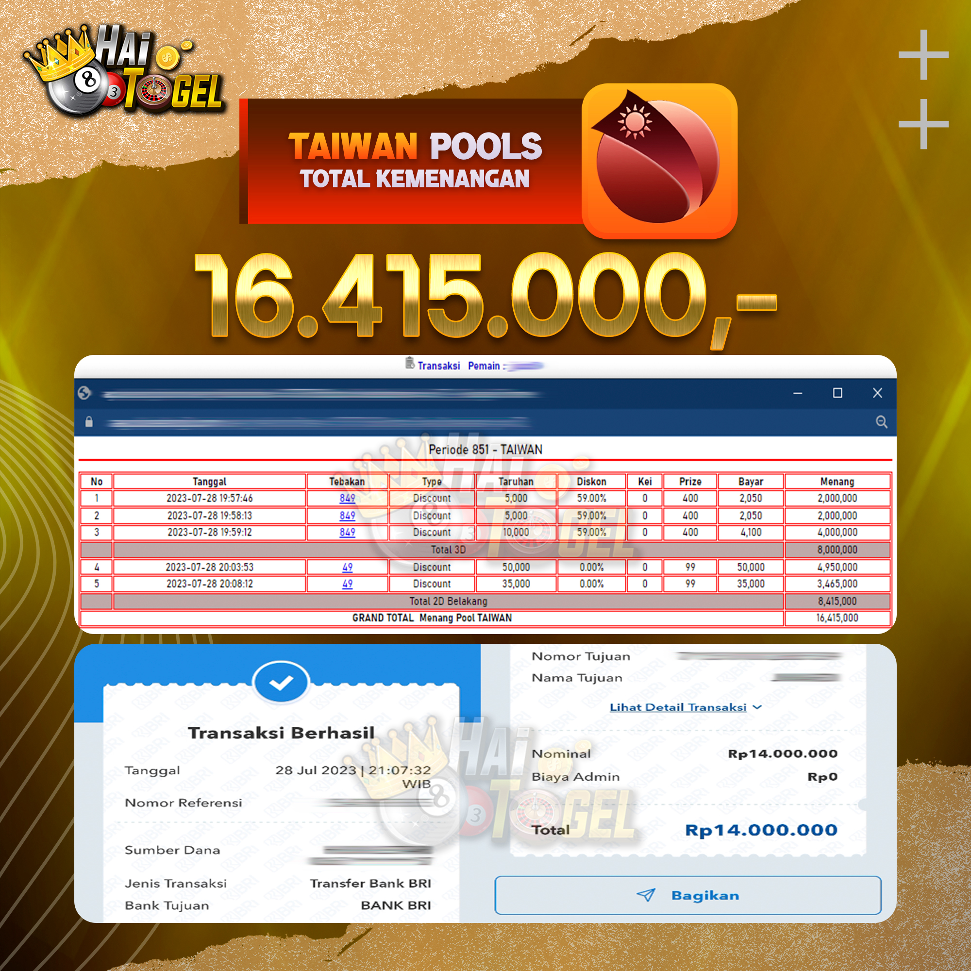 You are currently viewing BUKTI JACKPOT HAITOGEL TOGEL : TAIWAN SEBESAR RP. 16.415.000,-