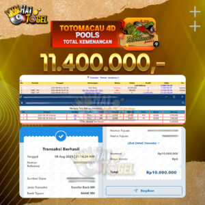 Read more about the article BUKTI JACKPOT HAITOGEL PASARAN TOTOMACAU4D RP. 11.400.000