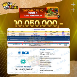 Read more about the article BUKTI JACKPOT HAITOGEL PASARAN TOTOMACAU4D RP. 10.050.000