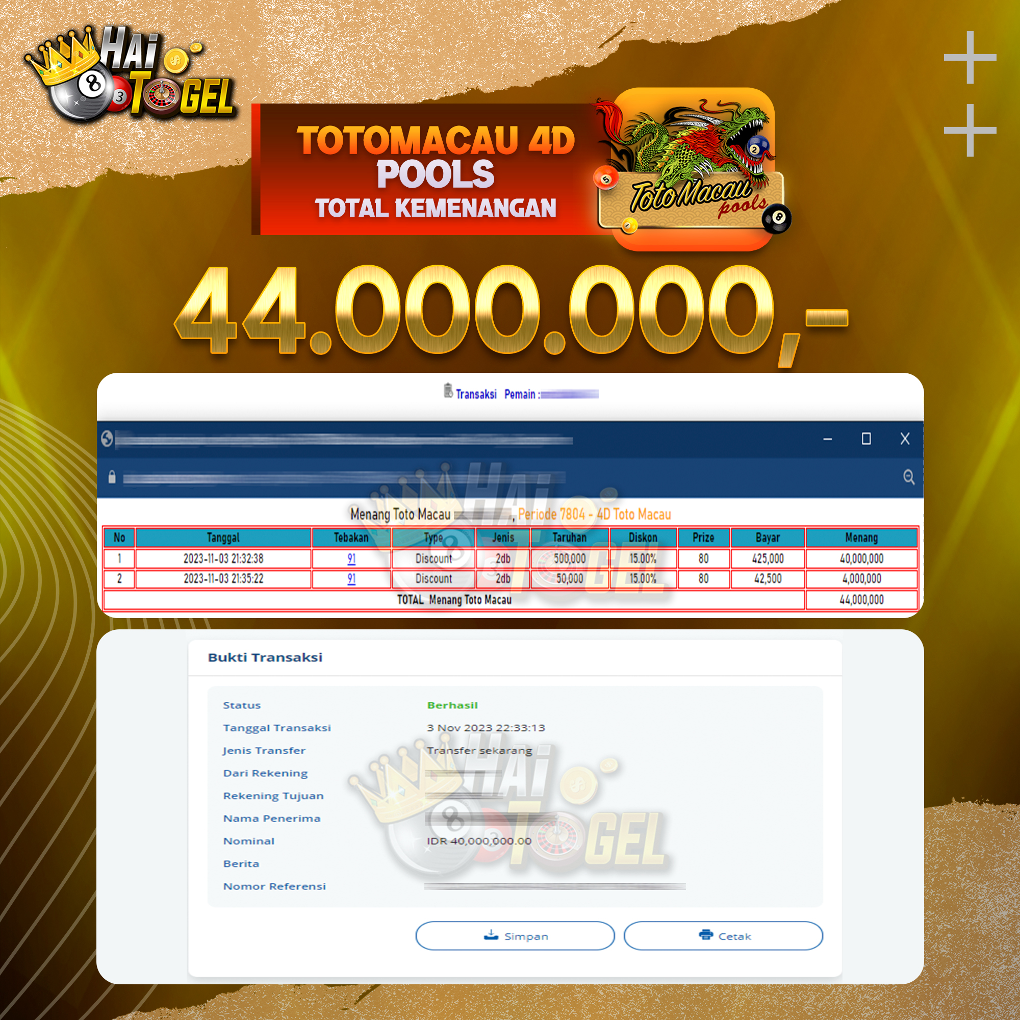 Read more about the article BUKTI JACKPOT HAITOGEL PASARAN TOTOMACAU4D RP. 44.000.000