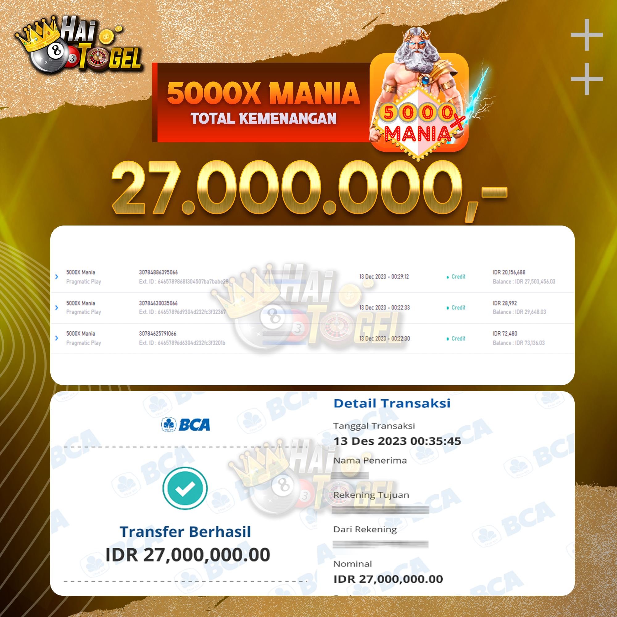 You are currently viewing BUKTI JACKPOT HAITOGEL SLOT : SLOT 5000X MANIA RP. 27.000.000