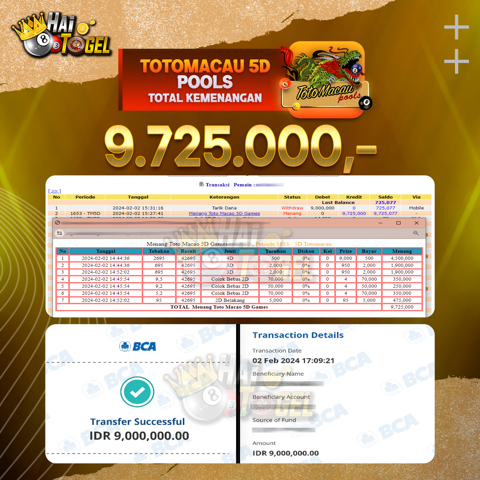 You are currently viewing BUKTI JACKPOT HAITOGEL PASARAN TOTOMACAU5D RP. 9.725.000