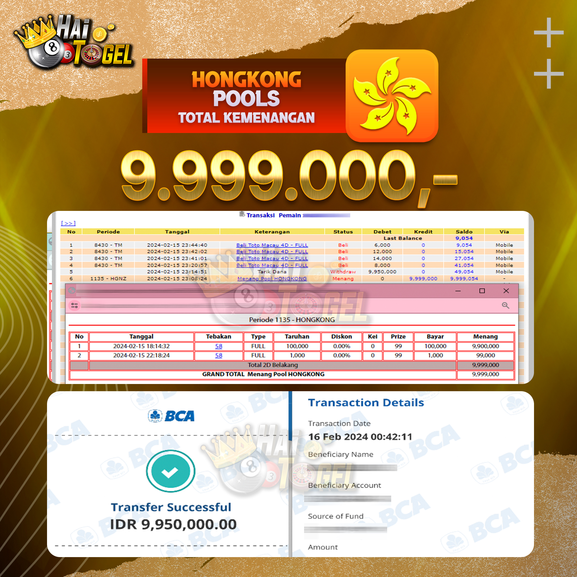 Read more about the article BUKTI JACKPOT HAITOGEL TOGEL : HONGKONG SEBESAR : RP. 9.999.000