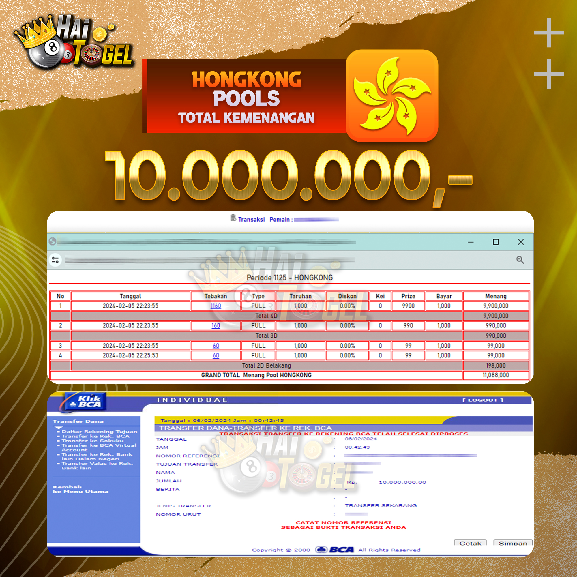 Read more about the article BUKTI JACKPOT HAITOGEL TOGEL : HONGKONG SEBESAR : RP. 10.000.000