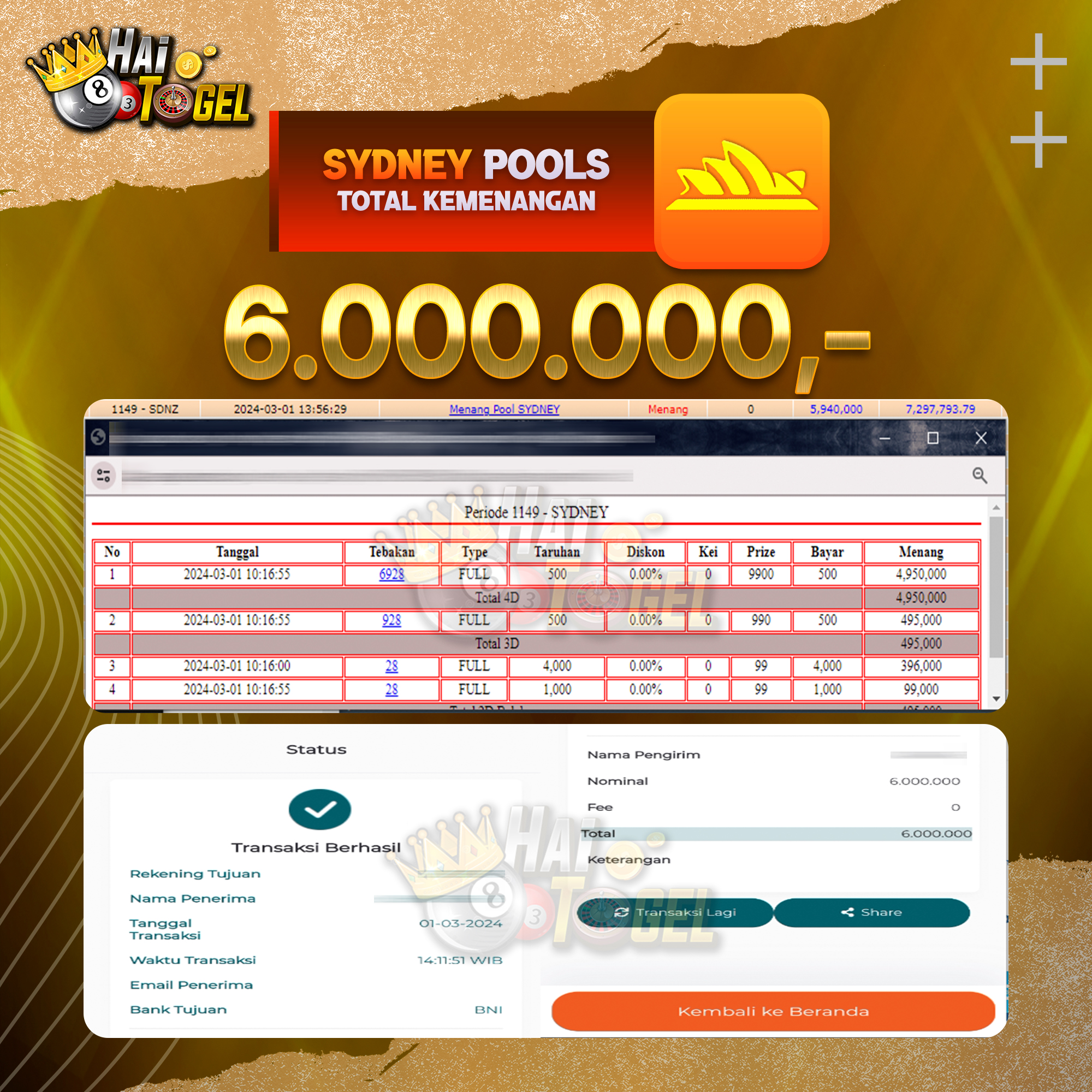 Read more about the article BUKTI PEMBAYARAN HAITOGEL TOGEL SYDNEY RP. 6.000.000