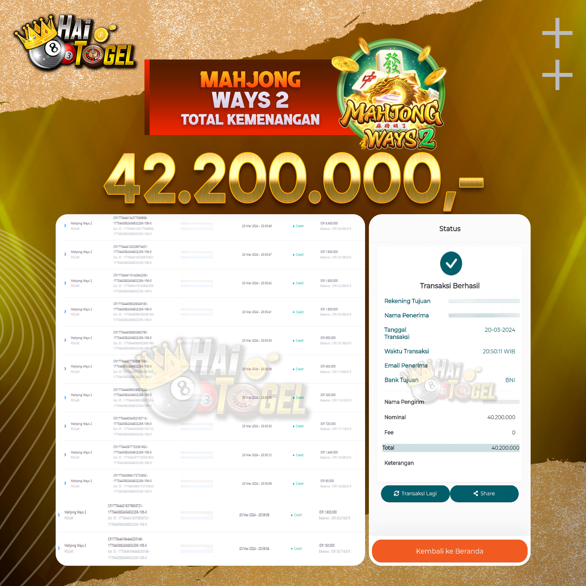 Read more about the article BUKTI JP SLOT HAITOGEL MAHJONG WAYS 2 RP. 42.200.000