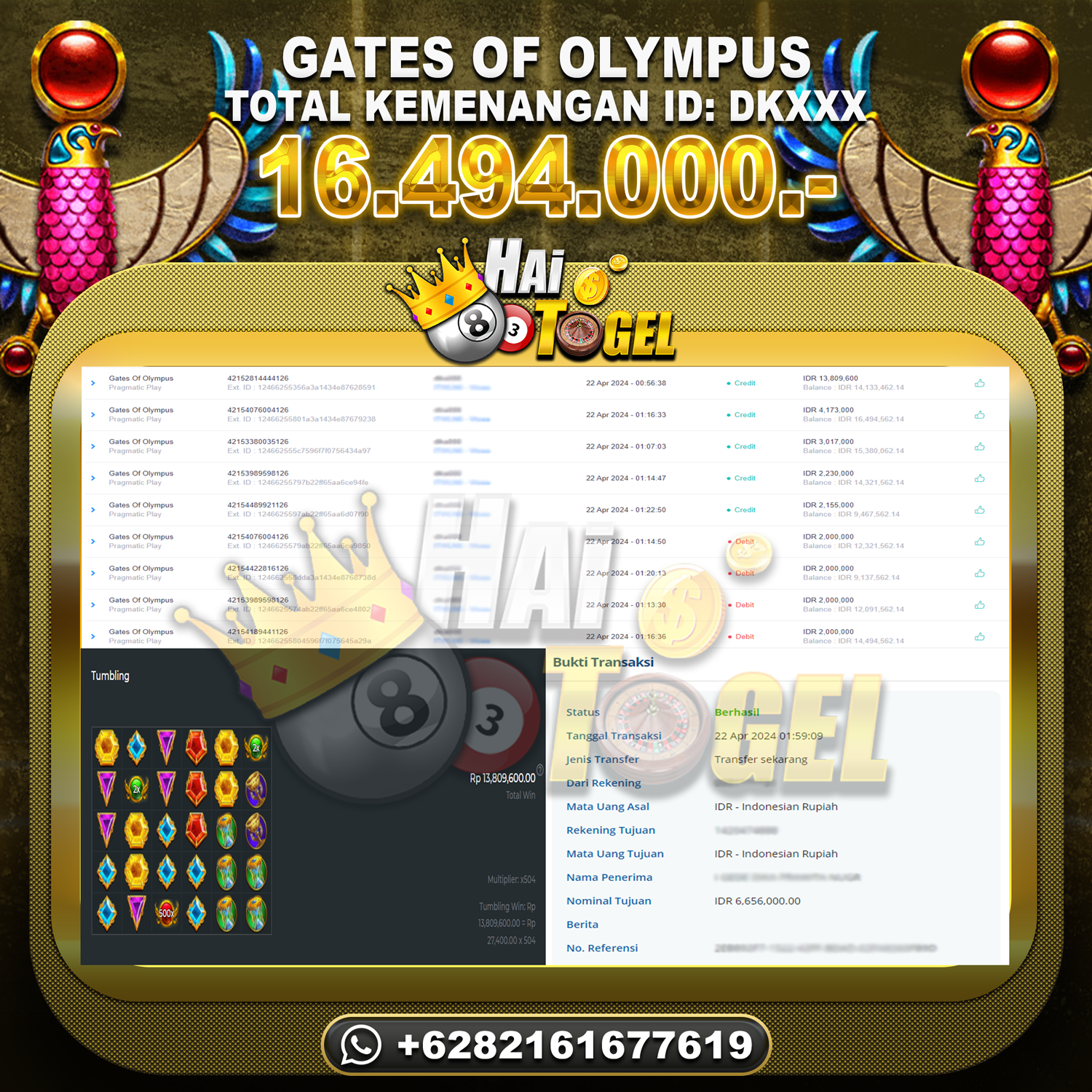 Read more about the article BUKTI KEMENANGAN SLOT HAITOGEL GATES OF OLYMPUS RP. 16.494.000