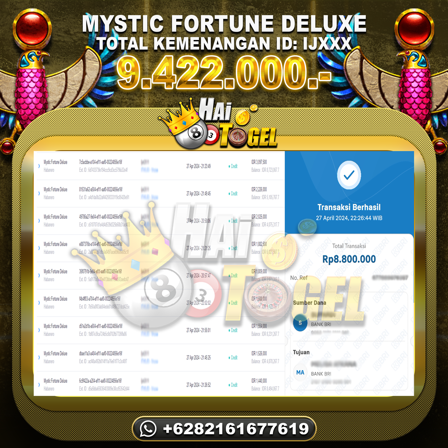 Read more about the article BUKTI KEMENANGAN HAITOGEL SLOT : MYSTIC FORTUNE DELUXE RP. 9.422.000