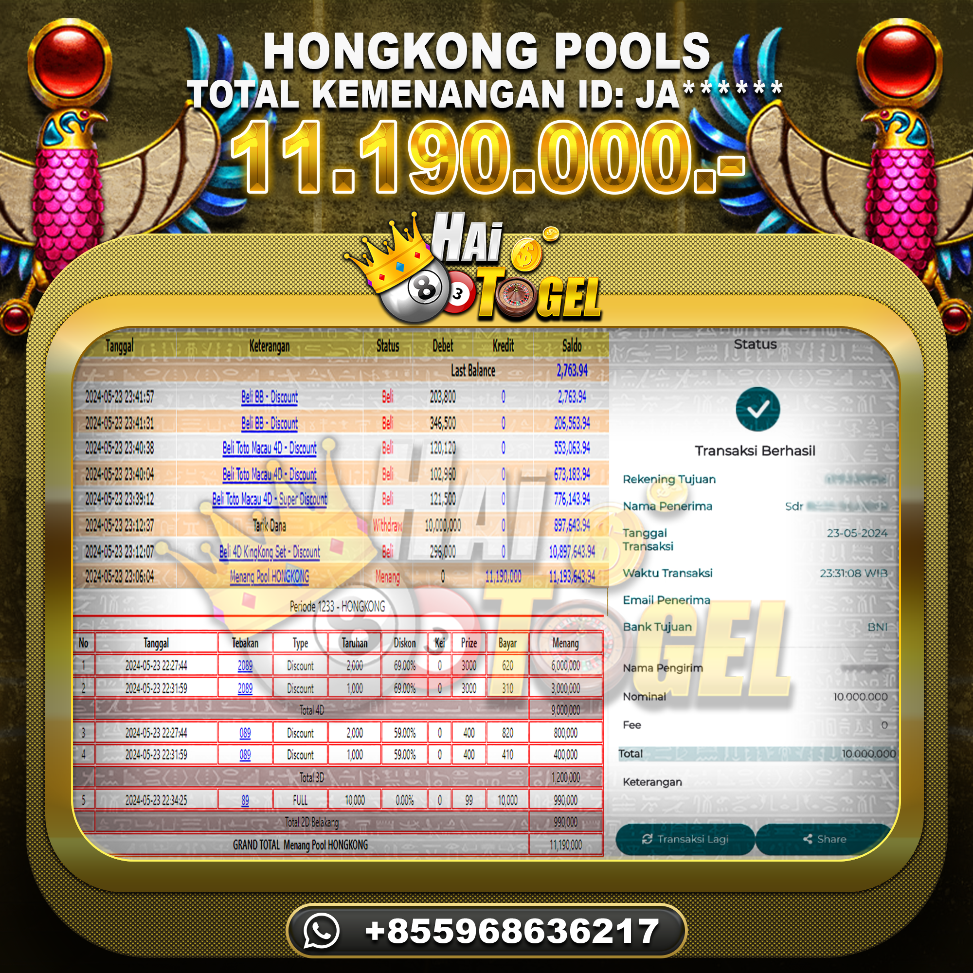 Read more about the article BUKTI JP HAITOGEL TOGEL : HONGKONG SEBESAR : RP. 11.190.000