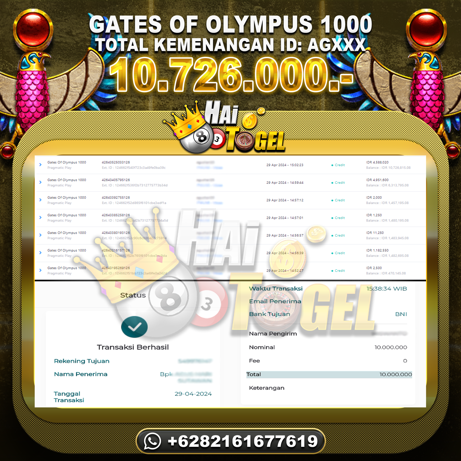 You are currently viewing BUKTI KEMENANGAN SLOT HAITOGEL GATES OF OLYMPUS 1000 RP. 10.726.000