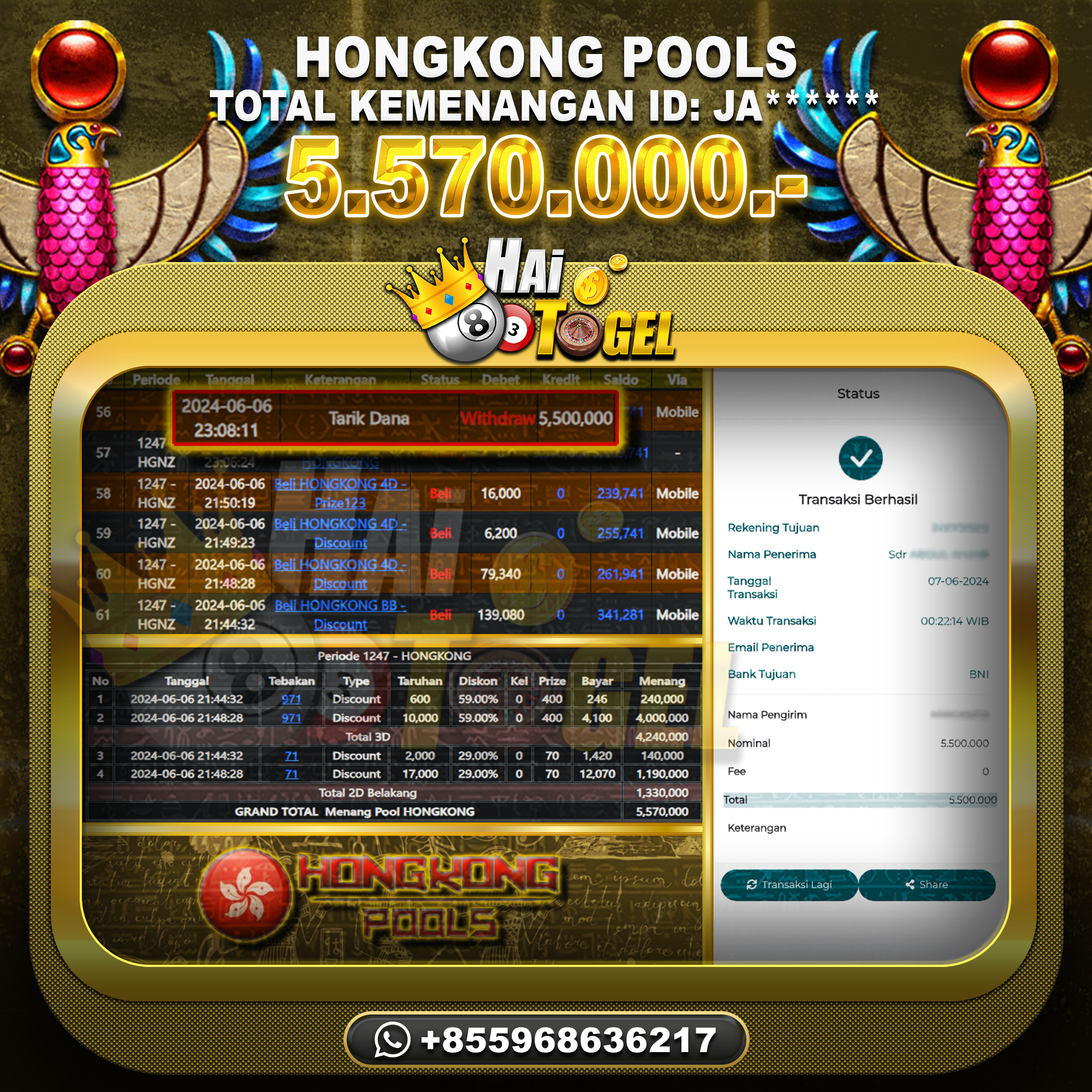 Read more about the article BUKTI JP HAITOGEL TOGEL : HONGKONG SEBESAR : RP. 5.570.000