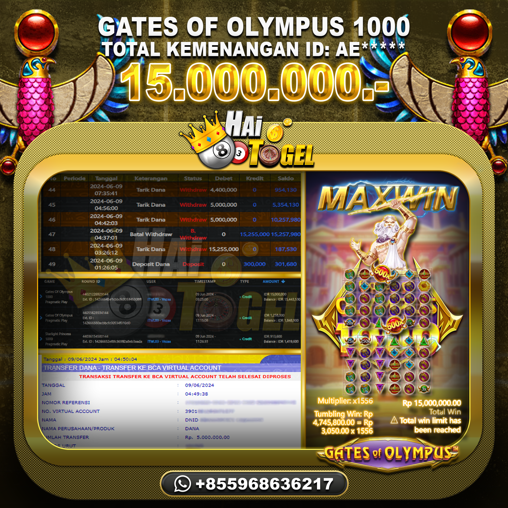 You are currently viewing BUKTI SLOT JP HAITOGEL GATES OF OLYMPUS 1000 RP. 15.000.000