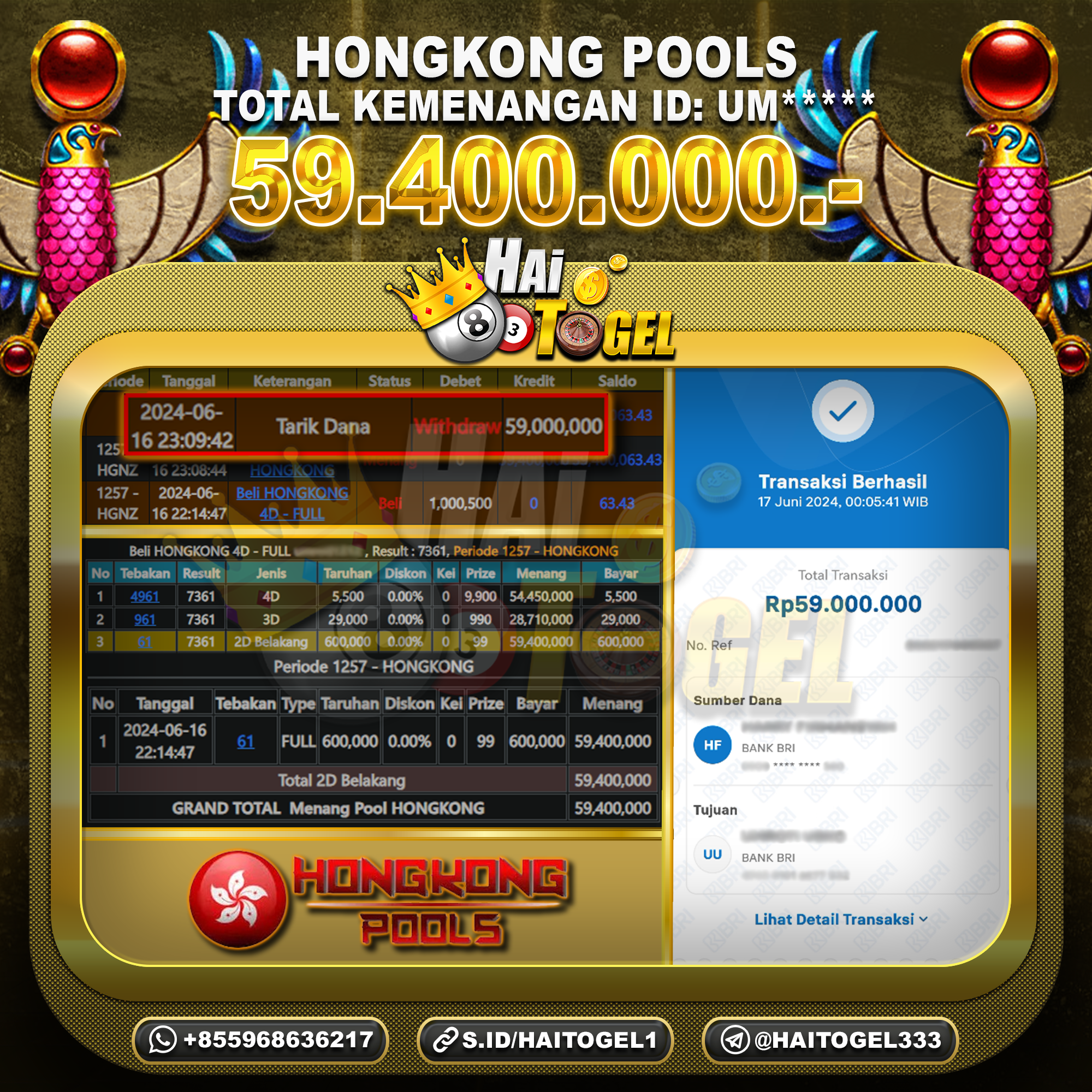 Read more about the article PEMBAYARAN JACKPOT BUKTI HAITOGEL : HONGKONG SEBESAR : RP. 59.400.000