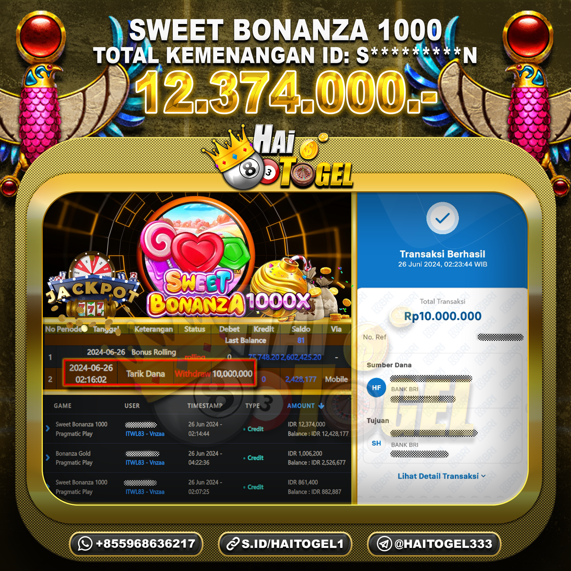 Read more about the article JP KEMENANGAN SLOT HAITOGEL : SWEET BONANZA RP. 12.374.000