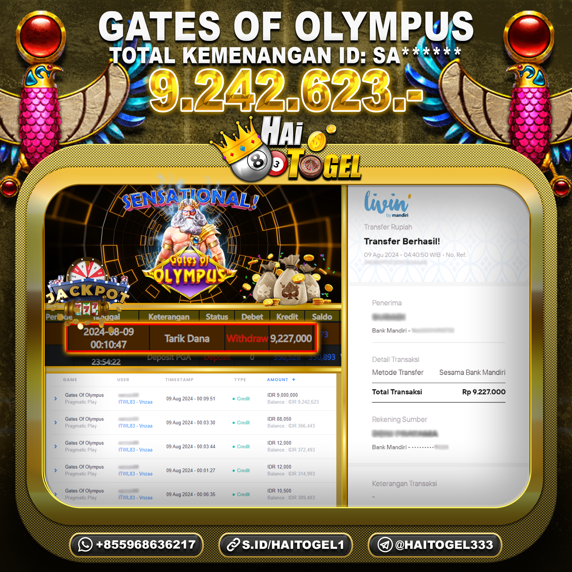 Read more about the article BUKTI JP PEMBAYARAN SLOT GATES OF OLYMPUS 1000 RP. 9.242.623