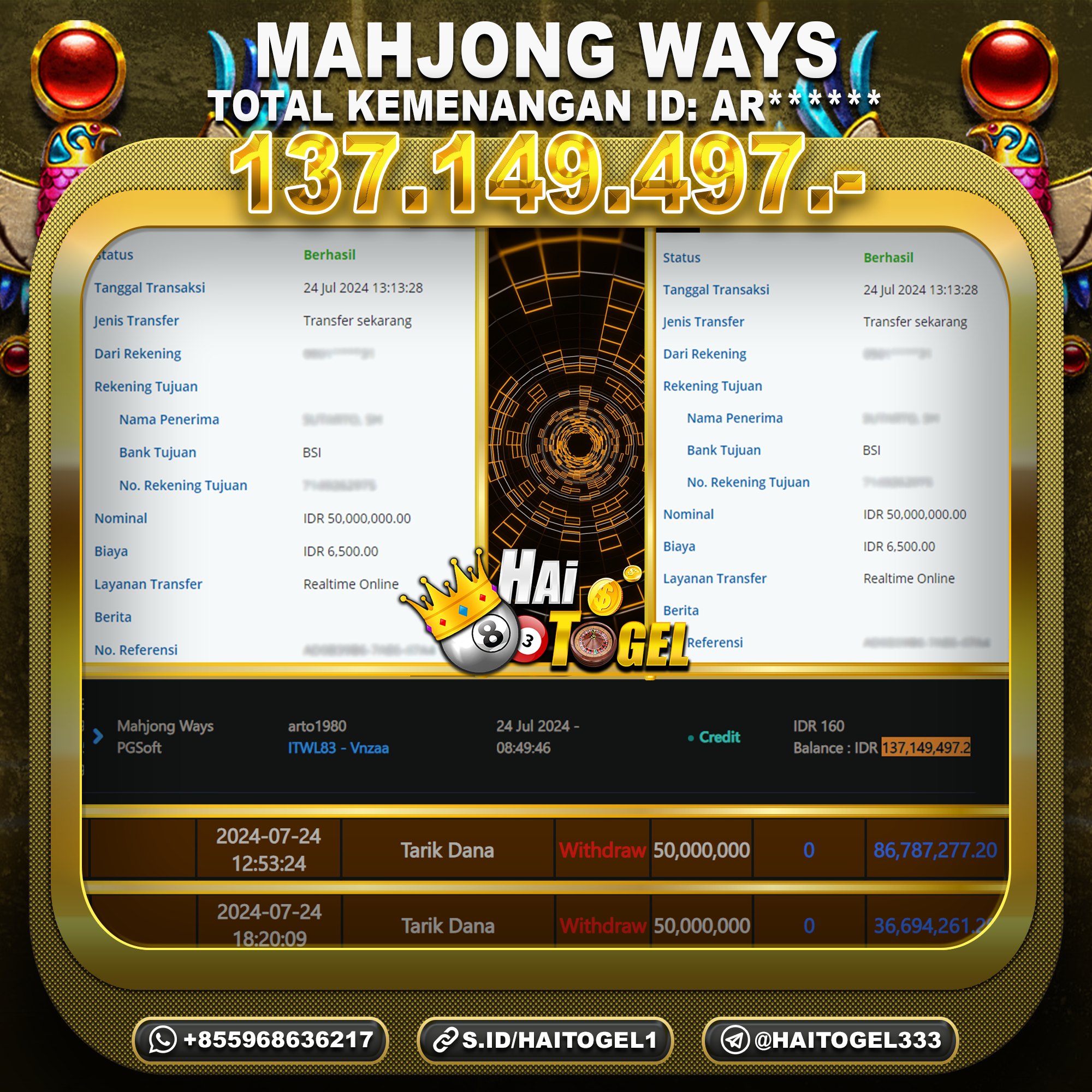 You are currently viewing BUKTI MAXWIN HAITOGEL SLOT MAHJONG WAYS RP. 137.149.497