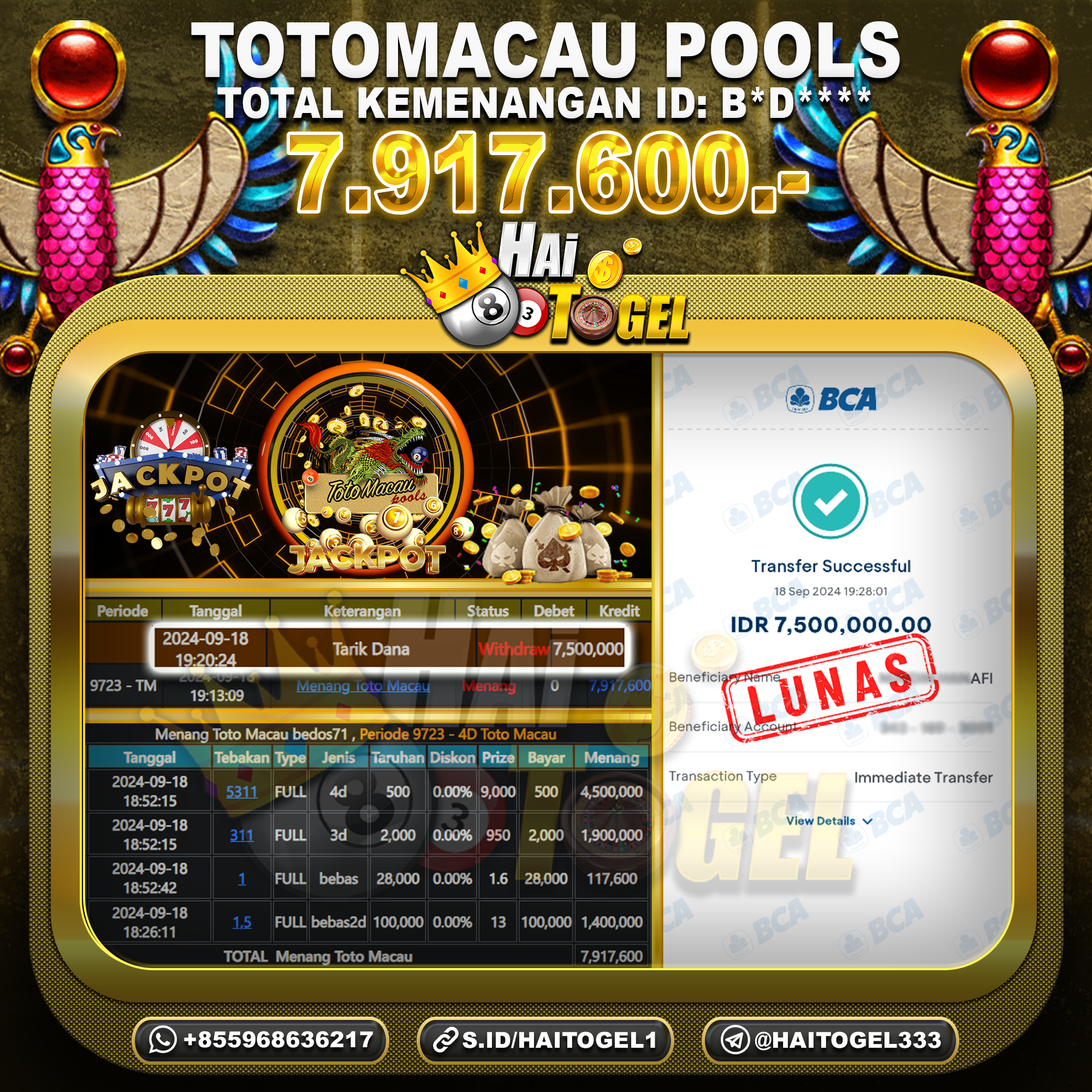 Read more about the article JP HAITOGEL PEMBAYARAN TOGEL TOTOMACAU4D RP. 7.917.600