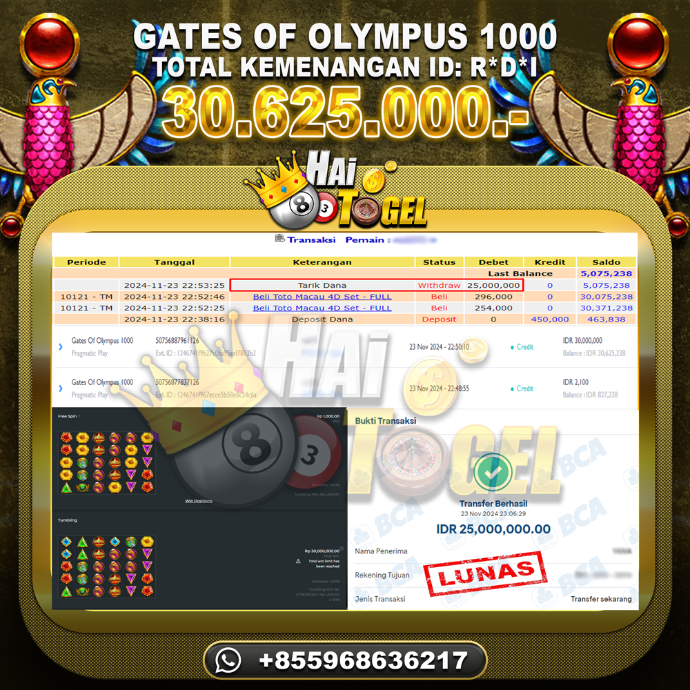 Read more about the article PEMBAYARAN JP BUKTI SLOT GATES OF OLYMPUS 1000 RP. 30.625.000