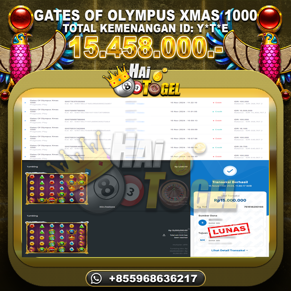 Read more about the article PEMBAYARAN JP SLOT BUKTI : GATES OF OLYMPUS XMAS 1000 RP. 15.458.000