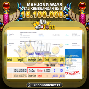 Read more about the article GACOR PEMBAYARAN SLOT HAITOGEL MAHJONG WAYS RP. 16.100.000