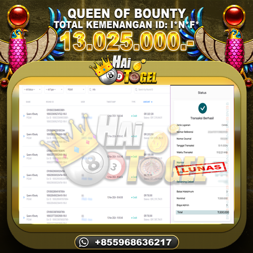 Read more about the article BUKTI HAITOGEL SLOT GACOR : QUEEN OF BOUNTY RP. 13.025.000