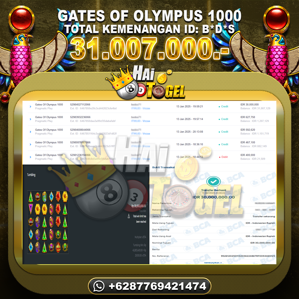 Read more about the article PEMBAYARAN BUKTI SLOT JP GATES OF OLYMPUS 1000 RP. 31.007.000