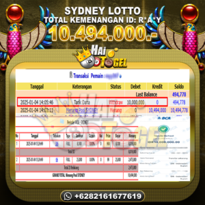 Read more about the article KEMENANGAN TERBUKTI HAITOGEL GACOR : SYDNEY LOTTO RP. 10.494.000